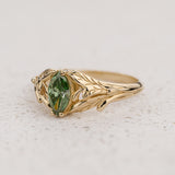 READY TO SHIP: Wisteria ring with green lab-grown diamond, 14K yellow gold, AVAILABLE RING SIZES: 5.5 - 8.5 US
