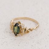 READY TO SHIP: Vineyard ring with marquise-cut natural green sapphire, 14K yellow gold, AVAILABLE RING SIZES: 5.5 - 8.5 US