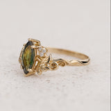 READY TO SHIP: Vineyard ring with marquise-cut natural green sapphire, 14K yellow gold, AVAILABLE RING SIZES: 5.5 - 8.5 US