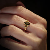 READY TO SHIP Vineyard ring with marquise-cut natural green sapphire, 14K yellow gold, AVAILABLE RING SIZES: 5.5 - 8.5 US