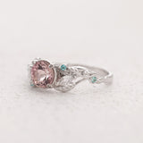 Leafy Bridal Set with Morganite & (Natural) Paraiba Tourmalines Ring / Patricia - Eden Garden Jewelry™