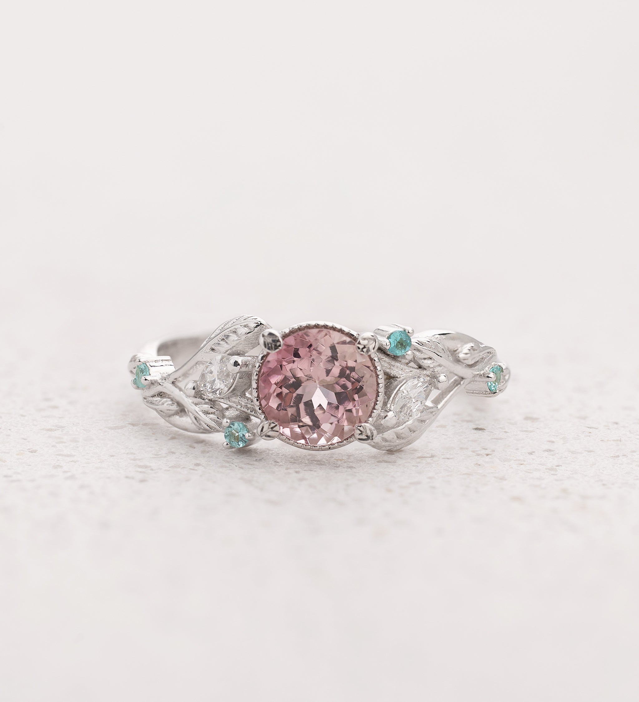 Morganite Engagement Ring with (Natural) Paraiba Tourmalines & Diamonds / Patricia - Eden Garden Jewelry™
