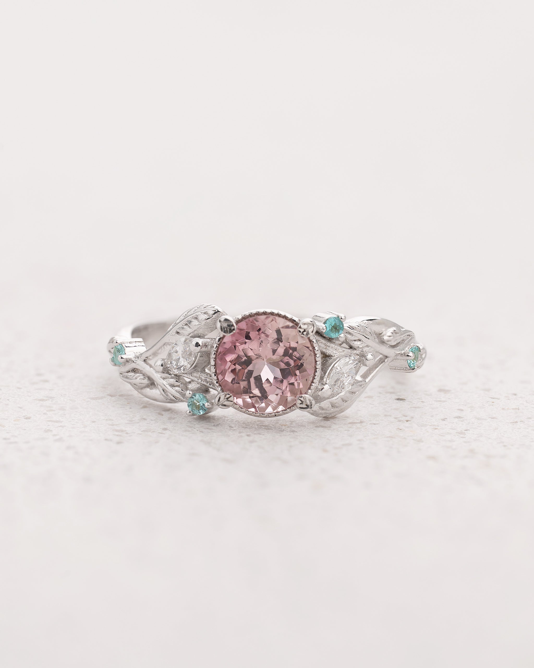 Morganite Engagement Ring with (Natural) Paraiba Tourmalines & Diamonds / Patricia - Eden Garden Jewelry™