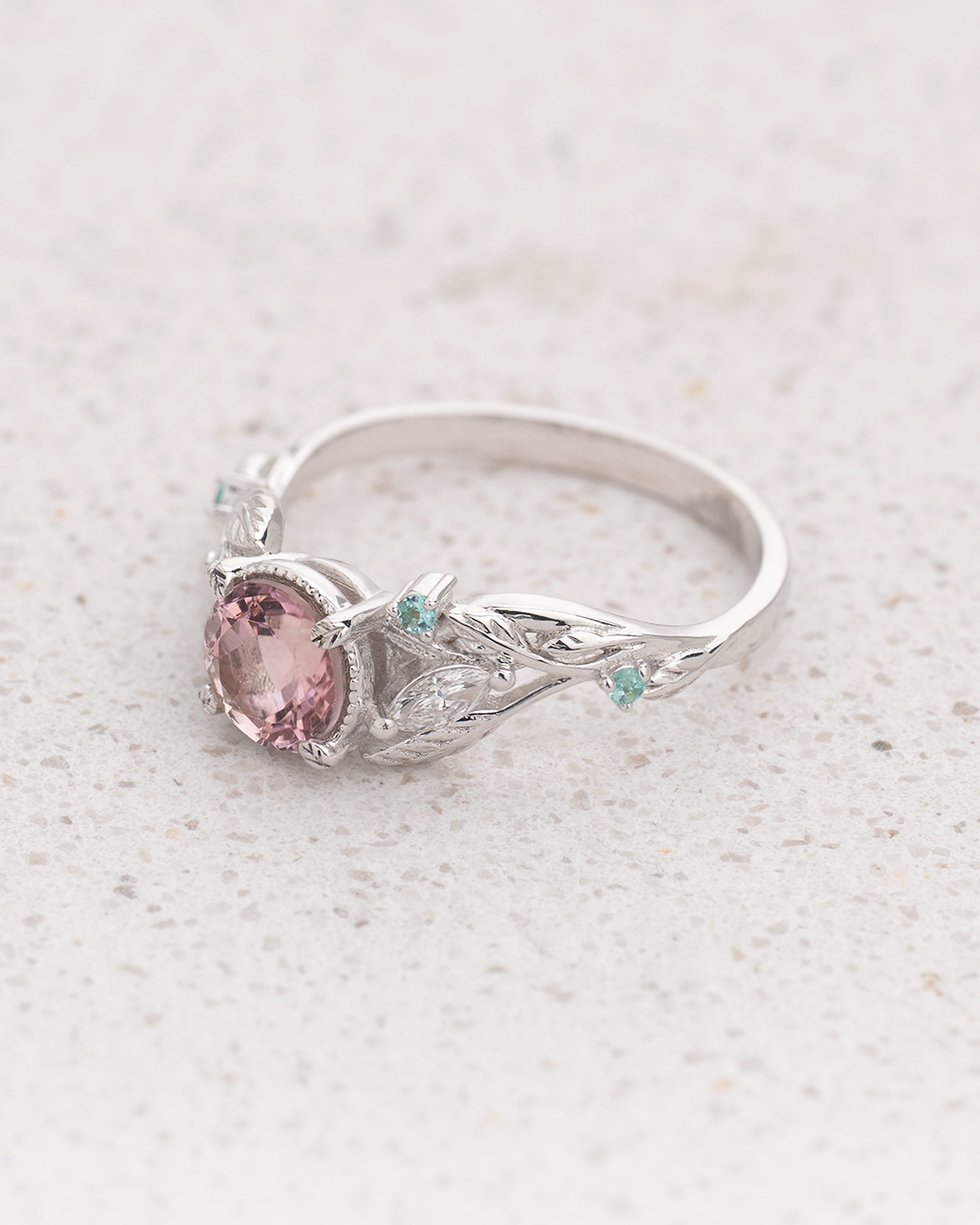 Morganite Engagement Ring with (Natural) Paraiba Tourmalines & Diamonds / Patricia - Eden Garden Jewelry™