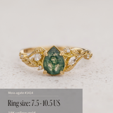 READY TO SHIP: Patricia ring in 14K or 18K yellow gold, natural moss agate pear cut 8x6 mm, accent lab grown diamonds, AVAILABLE RING SIZES: 5.5 - 10.5 US