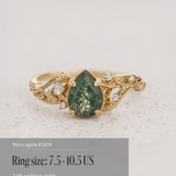 READY TO SHIP: Patricia ring in 14K or 18K yellow gold, natural moss agate pear cut 8x6 mm, accent lab grown diamonds, AVAILABLE RING SIZES: 5.5 - 10.5 US