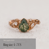 READY TO SHIP: Patricia ring in 14K or 18K rose gold, natural moss agate pear cut 8x6 mm, accent lab grown diamonds, AVAILABLE RING SIZES: 4.5 - 9.5 US
