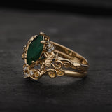 Natural Emerald Bridal Set with Matching Wedding Band / Vineyard - Eden Garden Jewelry™