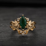 Natural Emerald Bridal Set with Matching Wedding Band / Vineyard - Eden Garden Jewelry™