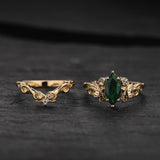 Natural Emerald Bridal Set with Matching Wedding Band / Vineyard - Eden Garden Jewelry™
