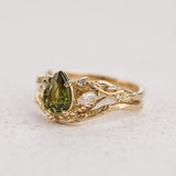 Natural Green Sapphire Bridal Ring Set with Matching Wedding Band / Patricia