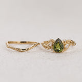 Natural Green Sapphire Bridal Ring Set with Matching Wedding Band / Patricia