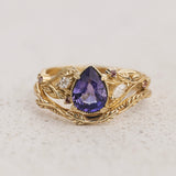 Engagement Ring with Natural Purple Sapphire and Accent Diamonds & Pink Sapphires / Patricia