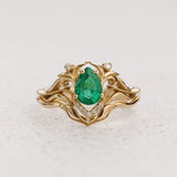 Vintage-inspired Bridal Set with Natural Emerald Engagement Ring / Lida small