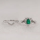 Natural Emerald Bridal Set with Chevron Matching Band / Lida small