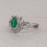Natural Emerald Bridal Set with Chevron Matching Band / Lida small