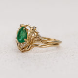 Vintage-inspired Bridal Set with Natural Emerald Engagement Ring / Lida small
