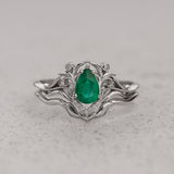 Natural Emerald Bridal Set with Chevron Matching Band / Lida small