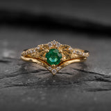 READY TO SHIP: Amelia bridal ring set with natural emerald, 14K yellow gold, AVAILABLE RING SIZES: 5.5 - 8.5 US