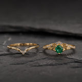 READY TO SHIP: Amelia bridal ring set with natural emerald, 14K yellow gold, AVAILABLE RING SIZES: 5.5 - 8.5 US