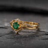 READY TO SHIP: Amelia bridal ring set with natural emerald, 14K yellow gold, AVAILABLE RING SIZES: 5.5 - 8.5 US