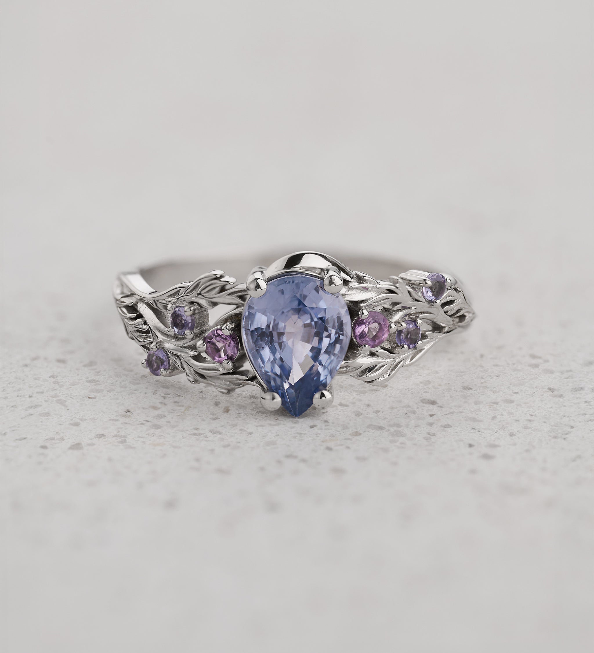 Natural blue sapphire engagement ring with enchanted forest vibes and purple accents / Japanese Maple - Eden Garden Jewelry™