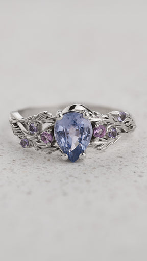 Natural blue sapphire engagement ring with enchanted forest vibes and purple accents / Japanese Maple - Eden Garden Jewelry™