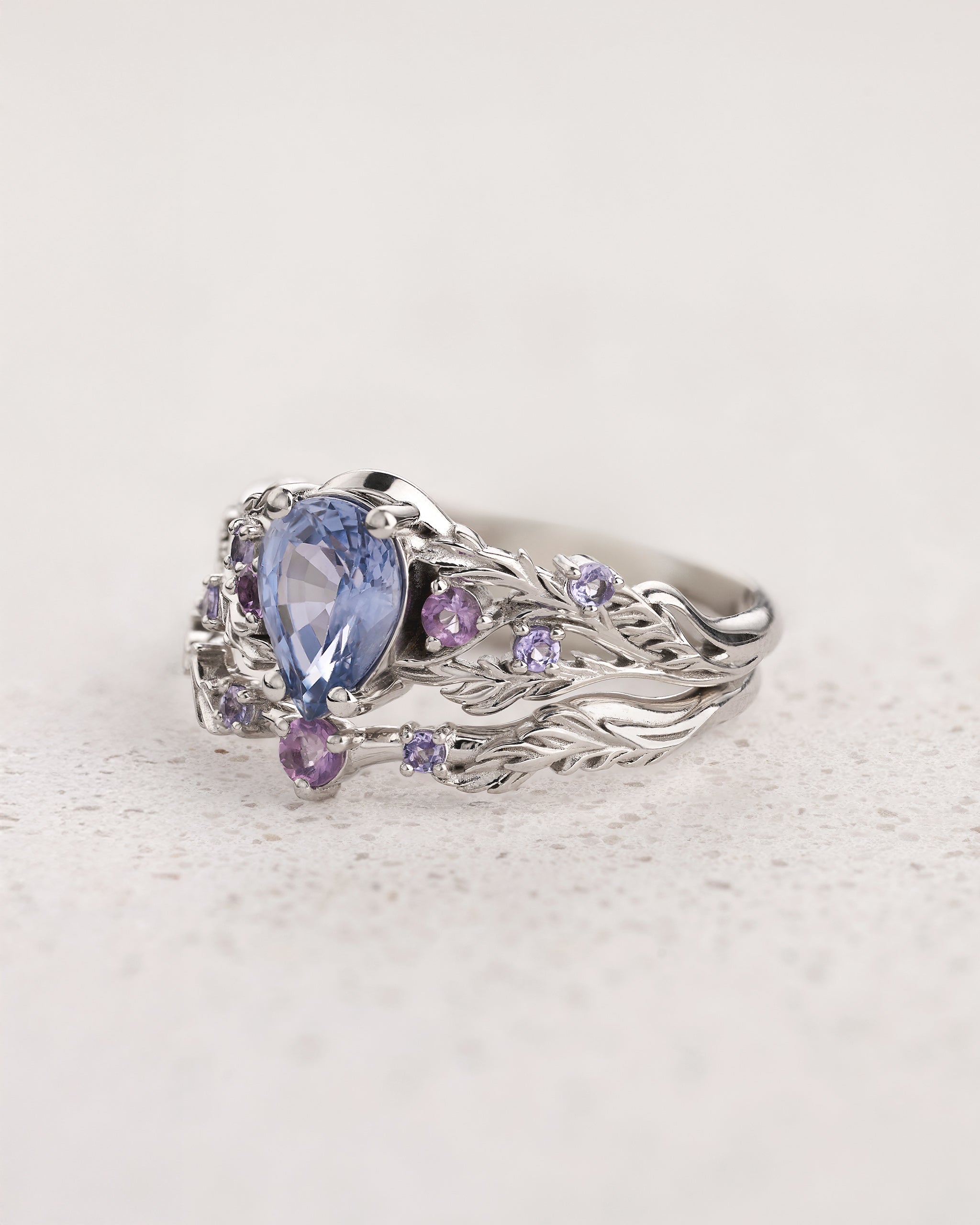Natural blue sapphire bridal set with amethysts and tanzanites / Japanese Maple - Eden Garden Jewelry™