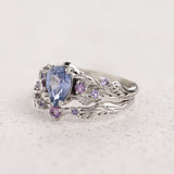 READY TO SHIP Japanese Maple bridal set in 14K white gold, with natural sapphire, AVAILABLE RING SIZES 5.5 - 8.5 US - Eden Garden Jewelry™