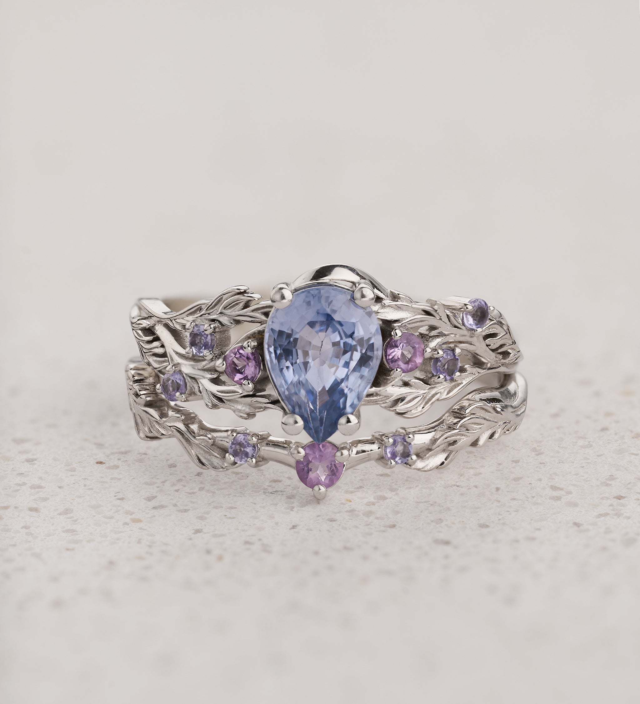 Natural blue sapphire bridal set with amethysts and tanzanites / Japanese Maple - Eden Garden Jewelry™