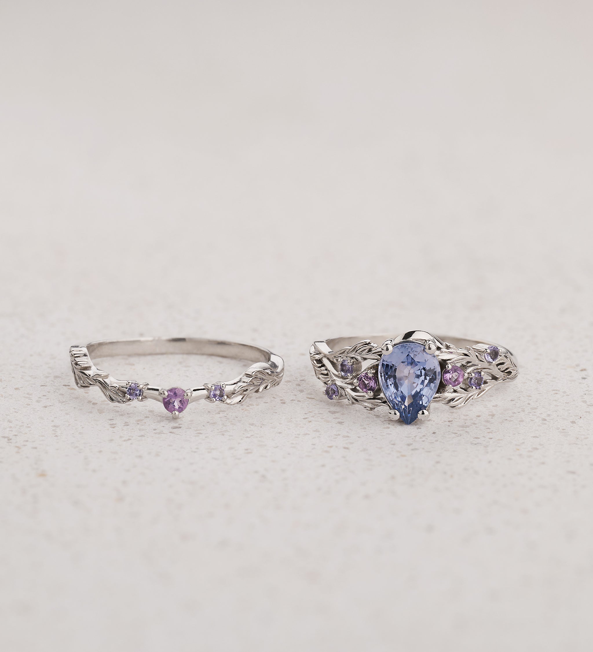 Natural blue sapphire bridal set with amethysts and tanzanites / Japanese Maple - Eden Garden Jewelry™