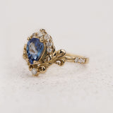 READY TO SHIP Sophie ring in 14K yellow gold, natural blue sapphire pear cut 8x6 mm, accent natural diamonds, AVAILABLE RING SIZES: 5.5 - 8.5 US