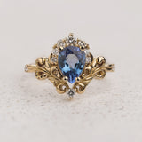READY TO SHIP Sophie ring in 14K yellow gold, natural blue sapphire pear cut 8x6 mm, accent natural diamonds, AVAILABLE RING SIZES: 5.5 - 8.5 US