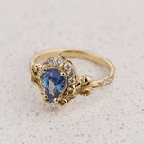 READY TO SHIP Sophie ring in 14K yellow gold, natural blue sapphire pear cut 8x6 mm, accent natural diamonds, AVAILABLE RING SIZES: 5.5 - 8.5 US