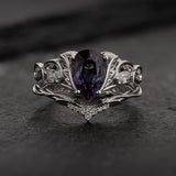 Nature-inspired Bridal Set with Colour-changing Alexandrite & Wedding Band / Ikar