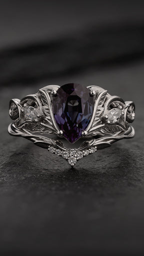 Nature-inspired Bridal Set with Colour-changing Alexandrite & Wedding Band / Ikar - Eden Garden Jewelry™