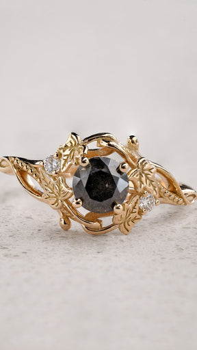 Nature inspired salt & pepper diamond ring / Undina Ivy - Eden Garden Jewelry™