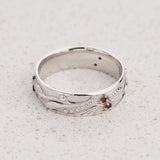 Nature inspired wedding band with garnets / Callisto
