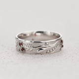 Nature inspired wedding band with garnets / Callisto