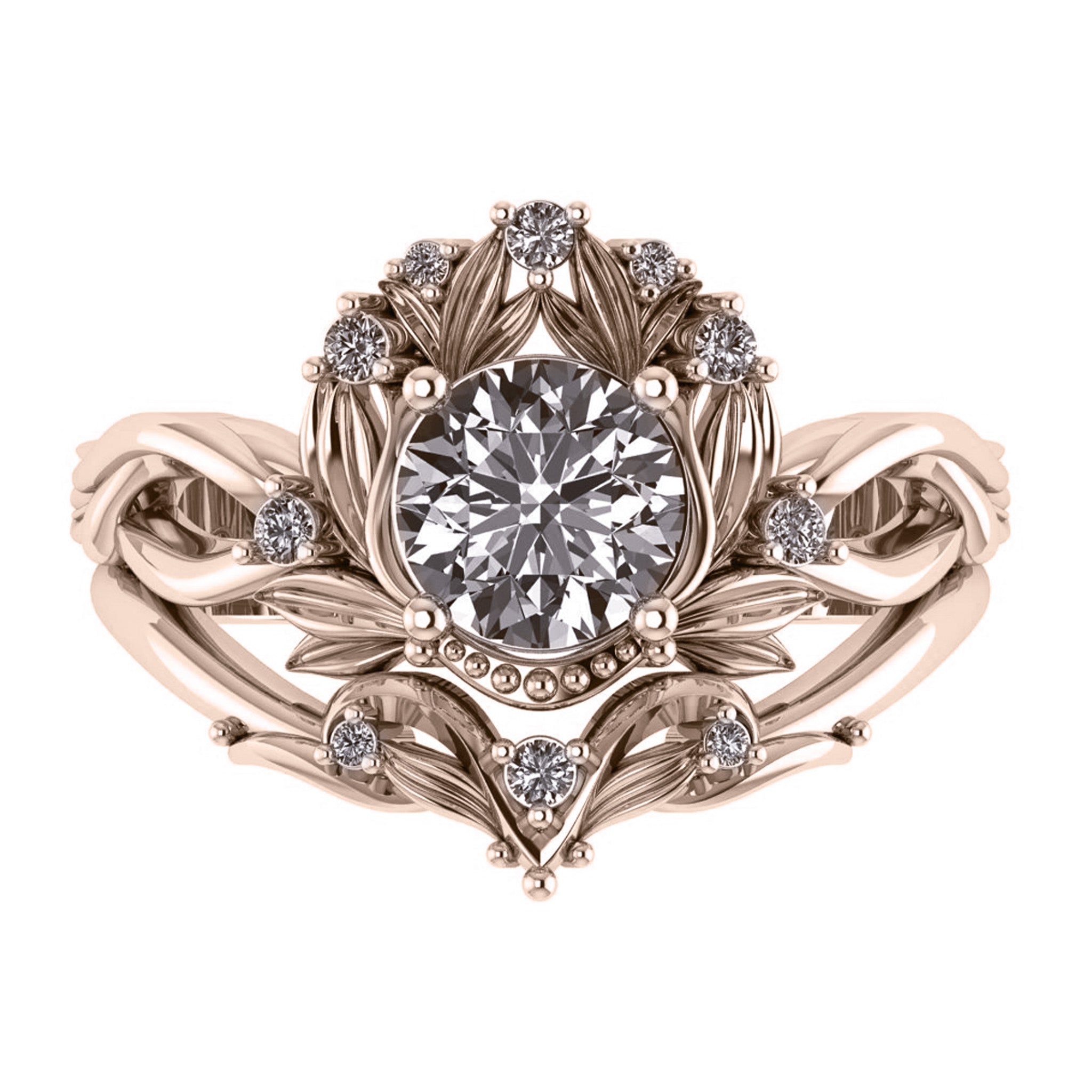 Nika | custom bridal ring set for round cut gemstone 6.5 mm - Eden Garden Jewelry™