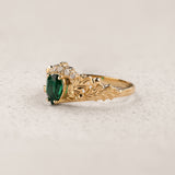Oak Leaves Engagement Ring with Pear-Cut Emerald and Diamond Crown / Royal Oak - Eden Garden Jewelry™