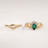 READY TO SHIP: Royal oak bridal set with lab emerald & diamonds, 14K yellow gold, AVAILABLE RING SIZES: 5.5 - 8.5 US - Eden Garden Jewelry™