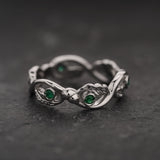 Oak Leaves Wedding Band with Natural Emeralds