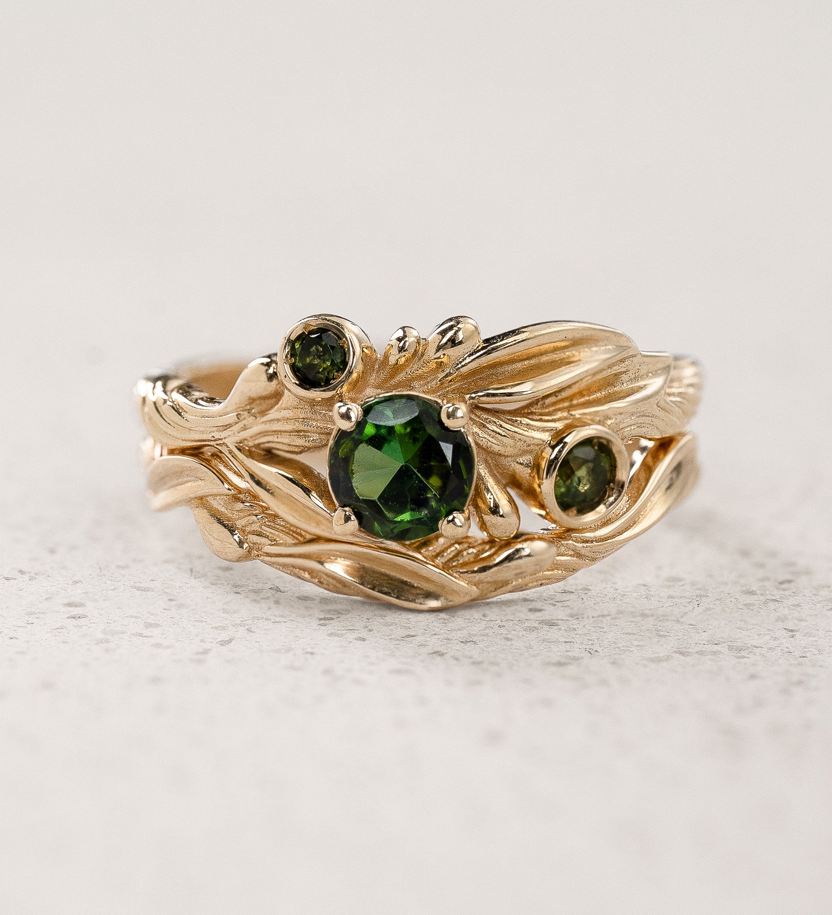 Olive Branch Bridal Set with Round Green Tourmalines / Olivia - Eden Garden Jewelry™