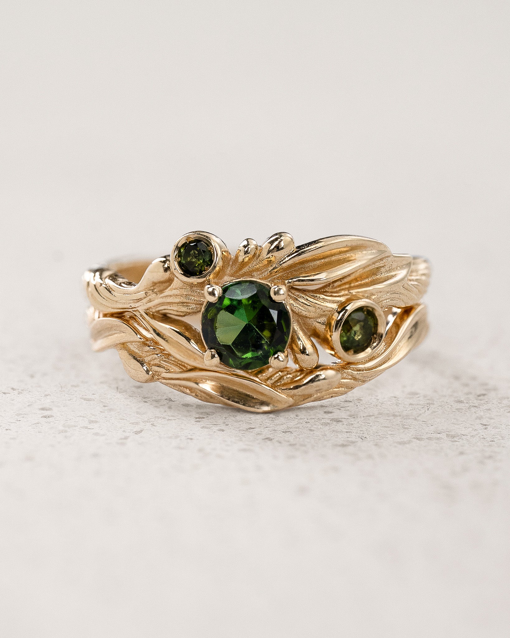 Olive Branch Bridal Set with Round Green Tourmalines / Olivia - Eden Garden Jewelry™