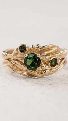 Olive Branch Bridal Set with Round Green Tourmalines / Olivia - Eden Garden Jewelry™