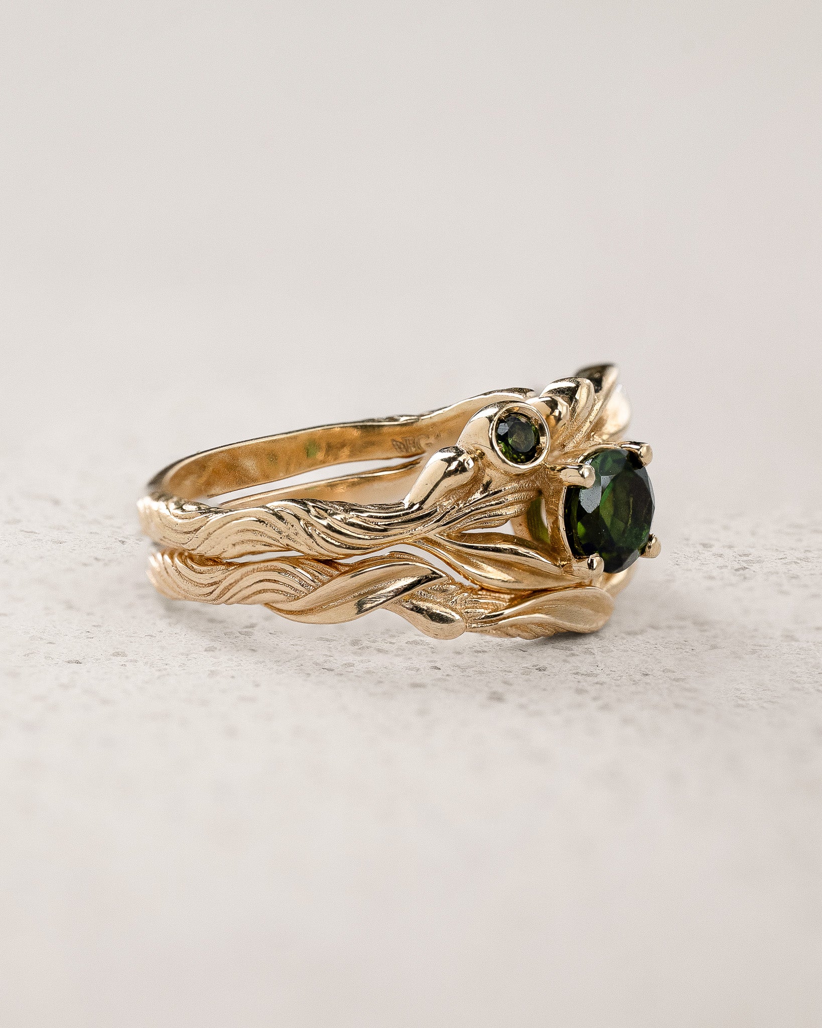 Olive Branch Bridal Set with Round Green Tourmalines / Olivia - Eden Garden Jewelry™