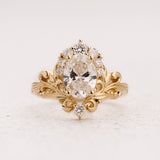 Bridal Set with Oval Lab-grown Diamond & Gold Swirly Foliage / Sophie