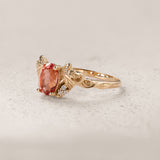 Oval Padparadscha Sapphire Engagement Ring with Golden Grape Leaves / Vineyard - Eden Garden Jewelry™
