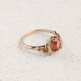 Oval Padparadscha Sapphire Engagement Ring with Golden Grape Leaves / Vineyard - Eden Garden Jewelry™